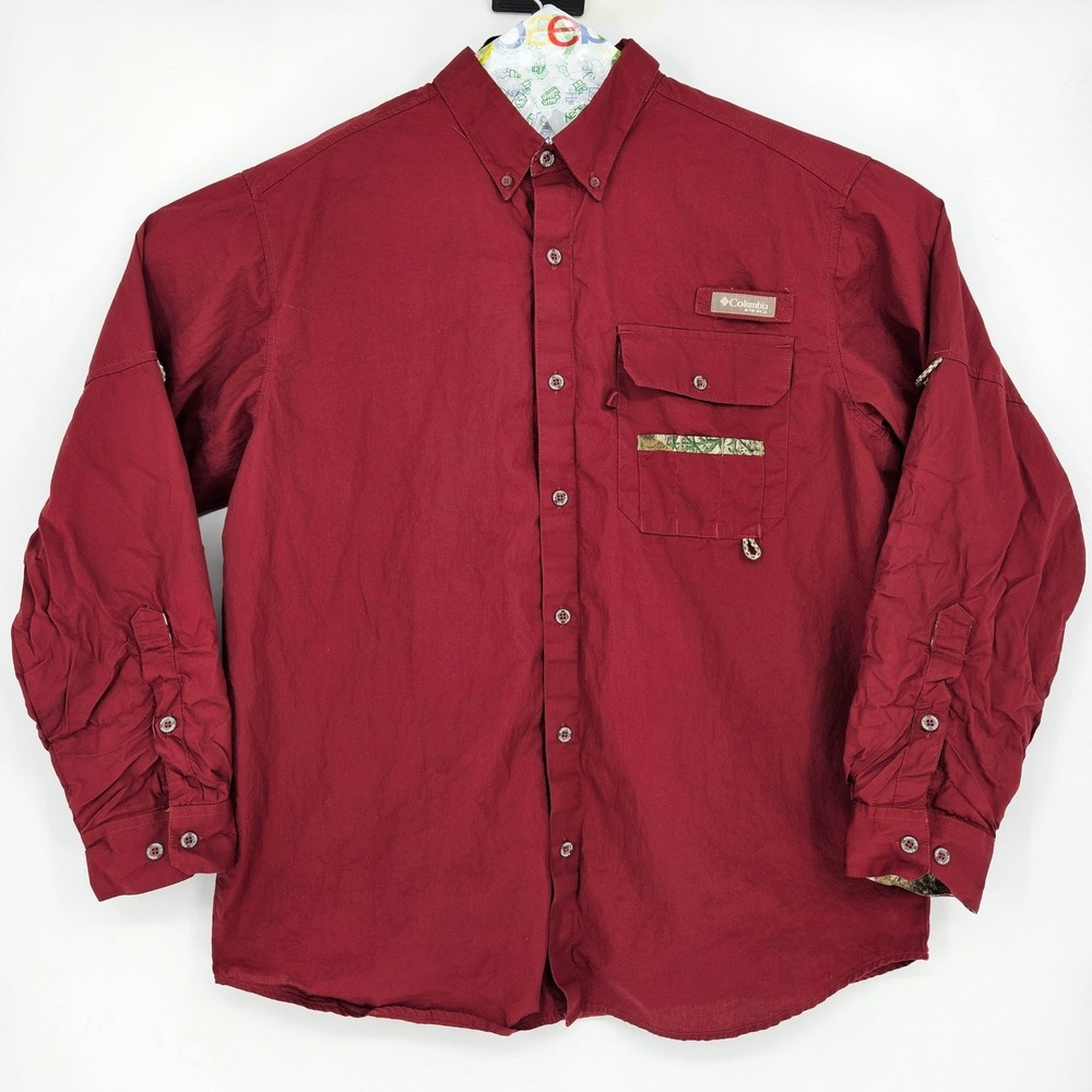 Columbia Hunting Shirt Mens Large PHG Button Up Vented Outdoors Maroon